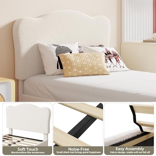 GarveeHome Upholstered Sturdy Twin XL Bed Frame for Kids, Girls, Boys,Beige | Adjustable Headboard, Sherpa Fleece, Upholstered, Sturdy Wood Slats, No Box Spring Needed, Easy Assembly - color: Beige, size: Twin XL