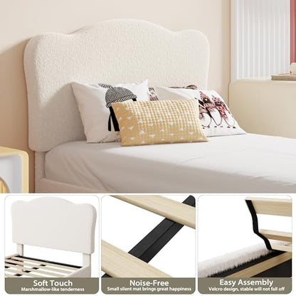 GarveeHome Upholstered Sturdy Twin XL Bed Frame for Kids, Girls, Boys,Beige | Adjustable Headboard, Sherpa Fleece, Upholstered, Sturdy Wood Slats, No Box Spring Needed, Easy Assembly - color: Beige, size: Twin XL