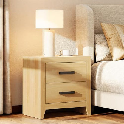 WAMPAT Nightstand with 2 Large Drawers,Wooden Nightstand with Storage,Farmhouse Bedside Table End Table for Bedroom, Oak - color: Oak