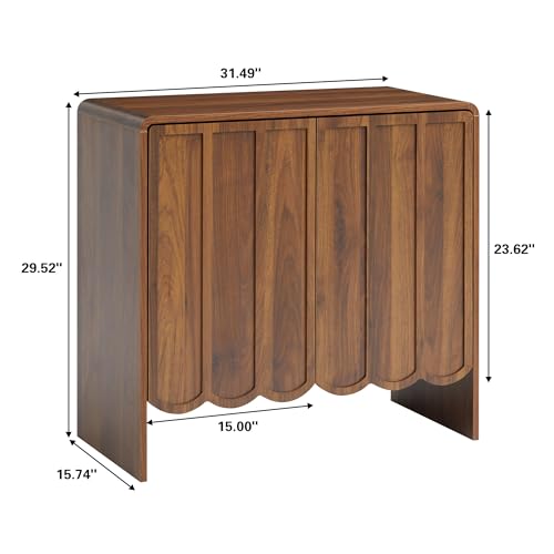 Sideboard Buffet Cabinet, Accent Storage Cabinets with 2 Doors, Farmhouse Wood Cabinet with Adjustable Shelves and Wave Panel for Living Room, Dining Room, Entry - Walnut - color: 2 Doors Walnut, size: 15.7"D x 31.5"W x 29.5"H (2 Door)