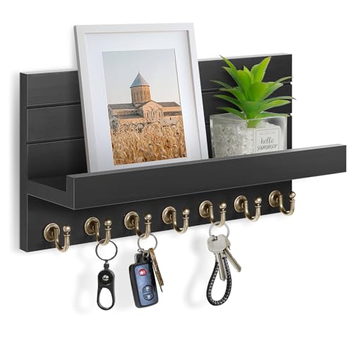HONJIN Key Holder for Wall: Upgraded 7 Sturdy Key Hooks Easy Installation Mail Organizer Wall Mount Hanging Key Rack for Kitchen and Entryway Decor - color: 7 hooks Black