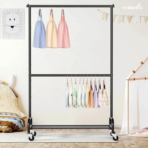 MISSLO Heavy Duty Clothing Racks for Hanging Clothes Rack Double Rod Garment Rack Rolling Closet Wardrobe Rack on Wheels, Metal, Adjustable, Black - color: Black