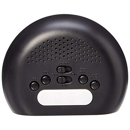 Amazon Basics Small Digital Oval Alarm Clock with LED Display, Nightlight, Snooze Function & Battery Backup, Black, 4.5 x 3.5 x 2.4 Inches