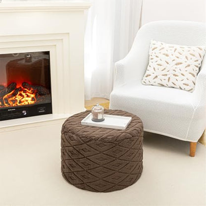 Round Pouf Ottoman Footstool 20x14In Ottoman Footrest for Couch Dark Coffee | All-One Foam Pouf, Ottoman Coffee Table,Couch Foot Rest,Chair Footrest,Remov. Cover, Perfect for Living Room, Bedroom & Dorm - color: Dark Coffee
