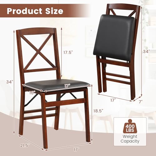 GIANTEX Folding Dining Chairs Set of 4, Foldable Wood Kitchen Chairs with Padded Seat, Solid Wood Frame, Max Load 400 Lbs, No Assembly Easy to Store Wooden Dining Chairs for Apartment, Small Space - color: Walnut-x Back