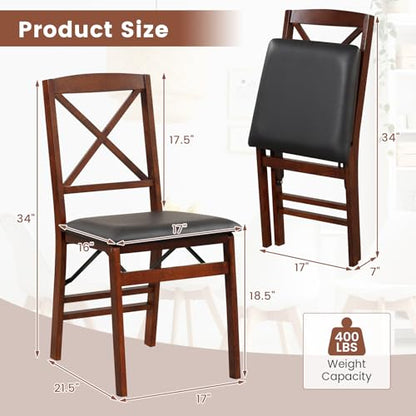 GIANTEX Folding Dining Chairs Set of 4, Foldable Wood Kitchen Chairs with Padded Seat, Solid Wood Frame, Max Load 400 Lbs, No Assembly Easy to Store Wooden Dining Chairs for Apartment, Small Space - color: Walnut-x Back