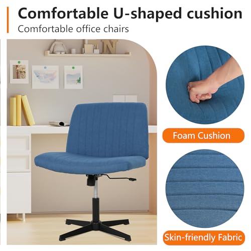 FDW Criss Cross Chair Armless Cross Legged Office Desk Chair Adjustable Swivel Ergonomic Gaming Chair No Wheels Backrest with Wide Seat Native Sponge Computer Task Vanity Chair for Home Office,Blue - color: Blue, style: Without Wheels