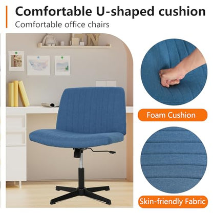 FDW Criss Cross Chair Armless Cross Legged Office Desk Chair Adjustable Swivel Ergonomic Gaming Chair No Wheels Backrest with Wide Seat Native Sponge Computer Task Vanity Chair for Home Office,Blue - color: Blue, style: Without Wheels