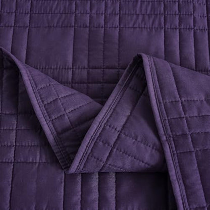 Chezmoi Collection Kingston King Size Bedspread Set, 3-Piece Dark Purple Oversized Quilted Microfiber Lightweight Bedspread Coverlet (118"x106") for All Seasons - color: Dark Purple, size: King