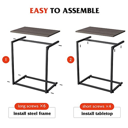 WLIVE C Shaped End Table, Small Couch Side Table for Coffee & Snack, Sofa Table that Slide Under for Living Room, Bedroom, 14.6 x 22.8 x 26.3 Inches, Grey - color: Grey