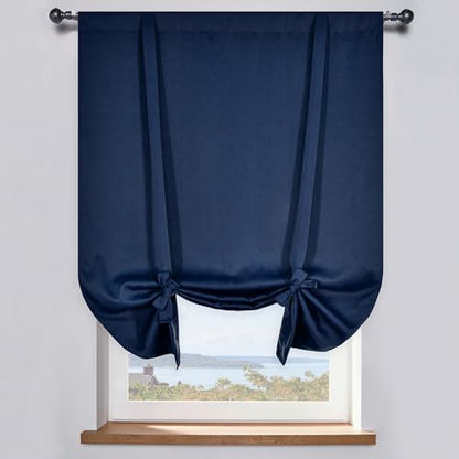 Kitchen Window Curtains - Farmhouse Rod Pocket Adjustable Tie Up Shade Window Treatment Roman Curtain for Cafe -34" Width x 54" Length,Navy,1 Panel - color: Navy Blue, size: 34"W x 54"H