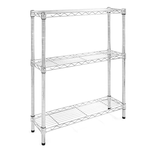 Shelving Inc. 8" d x 30" w x 34" h Chrome Wire Shelving with 3 Tier Shelves | Weight Capacity 800lbs Per Shelf, Durable Kitchen and Garage Storage Shelves, Adjustable Shelf Organizer Storage Rack - size: 8" d x 30" w x 34" h