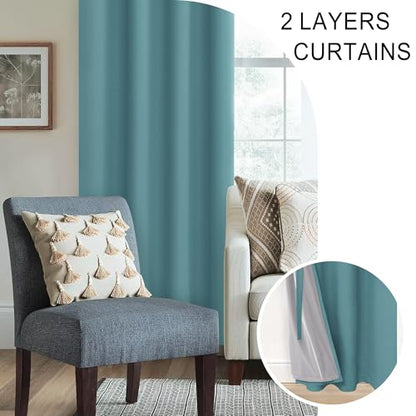 XWZO 100% Blackout Curtains - Thermal Insulated Black Liner Curtains, Noise Reducing and Heat Blocking Drapes for Hall and Studio Windows with Tiebacks, Stone Blue, W38 x L45, Set of 2 - color: Stone Blue, size: 38"W x 45"L (Pack of 2)