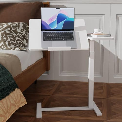 Simple Deluxe Overbed Bedside Table with Hidden Casters, Height Adjustable Desk with Tilting Top, Mobile Rolling Laptop Desk, Standing Rolling Desk Hospital Home Use, White - color: White, style: Tiltable