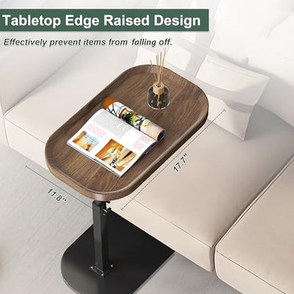 Adjustable Height C Shaped Side Table, Couch Tables That Slide Under, C Side Table Raised Edge, 360°Swivel C Shaped End Table, Small Coffee C Table, End Table for Sofa/Bed/Bathtub - color: Walnut