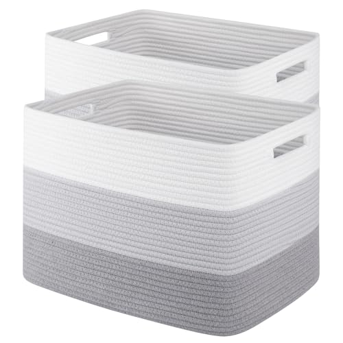 2 Pack Woven Storage Baskets for Closet, Toy Basket with Handles | Large Baskets for Organizing Shelves, Closet Storage for Blanket Living Room, Bedroom, Nursery, 15.8" x 11.8" x 11.8" - color: Gradient Grey