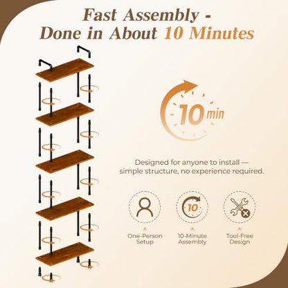 Industrial Bookshelf, Pipe Shelf Bookcase, 5 Tier, 30" Walnut | Solid pine shelves, 30 inch wide, black pipe frame, 35 lbs per shelf, open bookcase for books, plants, office - color: Walnut Brown, size: 30"L × 70"H