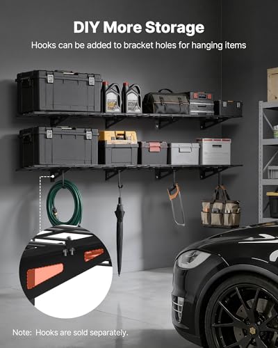 VEVOR 2-Pack Heavy Duty Garage Wall Shelving, 1 x 6 ft Steel Wall Mounted Shelving Unit, 12 x 72 Inch Per Shelf Floating Storage Metal Rack for Garage with 600 lbs Total Weight Capacity - size: 1×6 ft