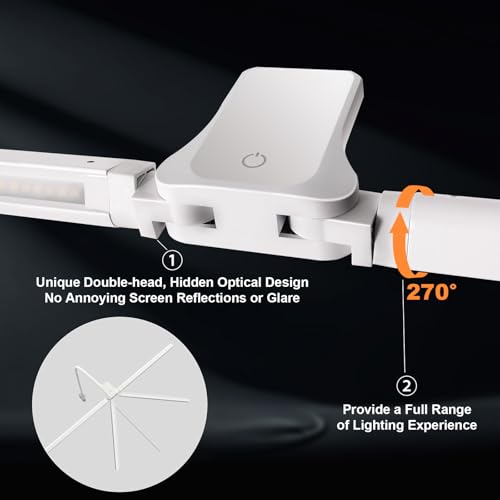EYOCEAN Desk Lamp with Clamp, 31.5" LED Desk Lamp for Home Office, 24W Double Head Desk Light, Dimmable & Color Temperature, Table Lamp with Remote Control, Brightest Computer Monitor Light - color: White