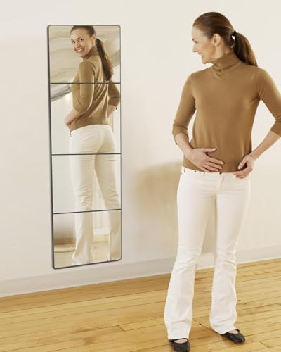 quegau Full Length Wall Mirror Tiles, Made of Shatterproof Plexiglass Acrylic (Large 15.5"x 15.5"x 4 Pcs); Non Glass Safety Mirror Great for Baby Kids Playroom, Bedroom, Door, Home Gym - size: 4PCS-15 x15 inches