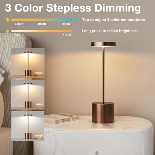 Kakanuo Brown Cordless Lamp Set, Rechargeable Lamp, 3 Color Temperature, LED Outdoor Wireless Lamps, Battery Operated Lamps, Stepless Dimmable, Touch Control - color: Brown
