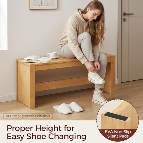 MAHANCRIS Entryway Shoe Rack Bench, 35.4 Inch Bamboo Dining Bench | Table Bench for Living & Dining Room, Kitchen, Bedroom, Bathroom, Hallway, Natural TBNA0501