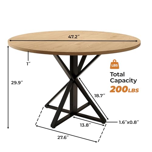Garvee 47 Inch Round Dining Table for 4-6, Space Saving-Oak | Circle Kitchen Table with Pedestal Base, Farmhouse Wooden Dining Table for Small Spaces, Kitchen & Dining Room, Living Room - color: Oak, size: K Shape