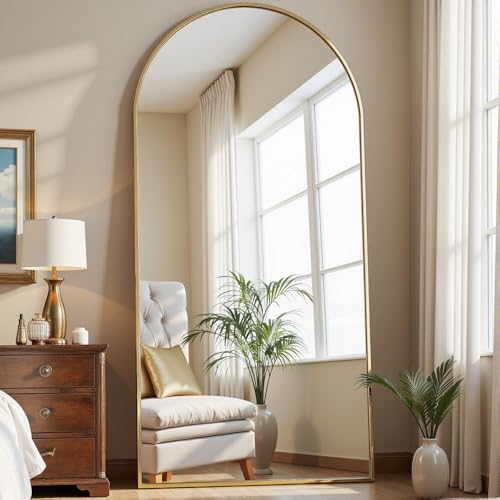 Dewfig Full Length Mirror, 70"x26" Arched Full Body Mirror, Gold | Aluminum Alloy Frame Floor Mirror, HD Shatterproof Tempered Glass, Lean/Stand/Wall for Living Room,Bedroom, Dressing Room - color: Gold, size: 71"L x 26"W