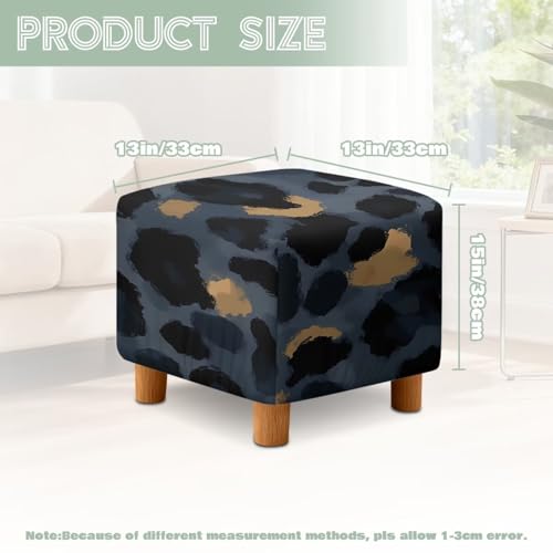 Black Golden Leopard Print Ottoman Cover Square, Washable Small Ottoman Cover - Stretch Ottomans Slipcover, with Elastic Band, Soft for Storage Stools - color: Black Golden Leopard