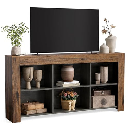 LITTLE TREE TV Stand with Storage, 63-Inch Entertainment Center with Shelves, Modern Media Console for Television up to 65" for Living Room, Bedroom, Brown + Dark Gray - color: Brown + Dark Gray