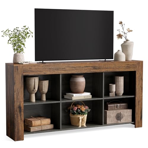 LITTLE TREE TV Stand with Storage, 63-Inch Entertainment Center with Shelves, Modern Media Console for Television up to 65" for Living Room, Bedroom, Brown + Dark Gray - color: Brown + Dark Gray