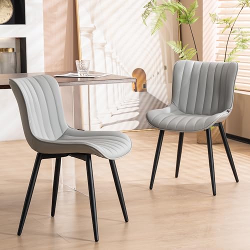 YOUNUOKE Dining Chairs Set of 2 Mid-Century Modern Kitchen Chairs Grey | Faux leather upholstered with Back, fits dining living waiting room guest reception. Waterproof easy to clean assemble, 300lb - color: Grey