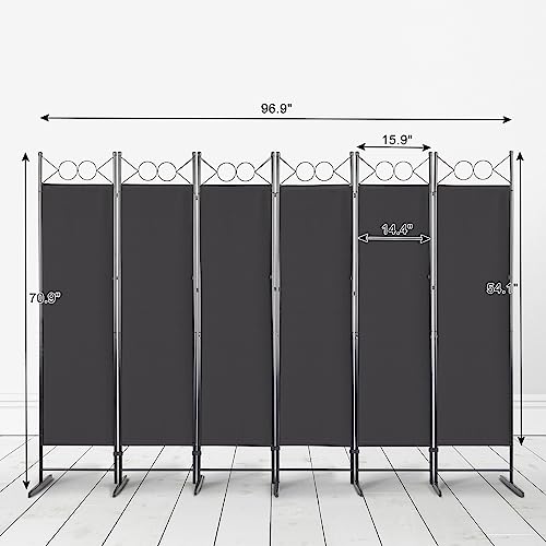 Room Divider,6 Ft Tall Folding Privacy Screen Room Dividers,Portable Room Partition for Room Separator,Freestanding Room Partition Wall Dividers for Home Office Bedroom (Black with Top Shape,6 Panel) - color: Black With Top Shape,6 Panel