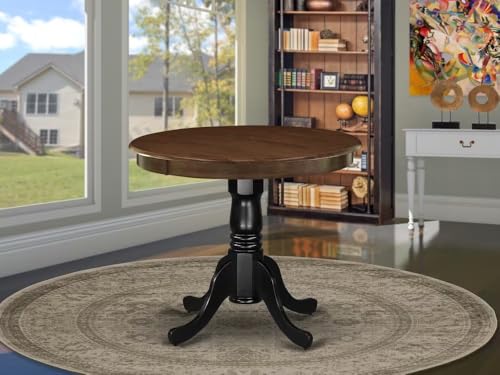 East West Furniture AMT-WBK-TP Antique Dining Table - a Round Wooden Table Top with Pedestal Base, 36x36 Inch, Walnut & Black - color: Walnut & Black