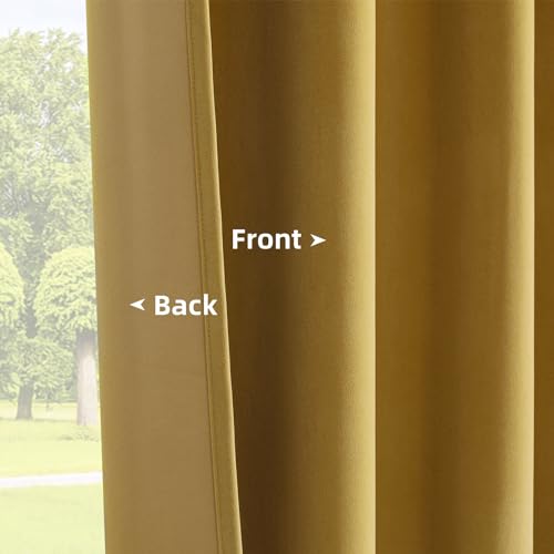 Joydeco Brown Velvet Curtains 63 inch Length 2 Panels, Luxury Blackout Rod Pocket Thermal Insulated Window Curtains, Super Soft Room Darkening Drapes for Living Dining Room Bedroom,W52 x L63 inches - color: Rod Pocket | Golden Brown, size: 52"W x 63"L (Pa