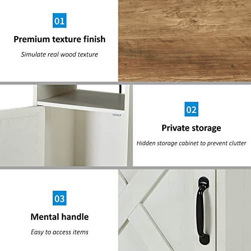 AMERLIFE 3 Piece Farmhouse Living Room Coffee Table Set, Distressed White | Coffee Table & 2 End Tables with Charging Station and USB Ports, Farmhouse Style, Barn Door Design, Living Room Furniture - color: Distressed White