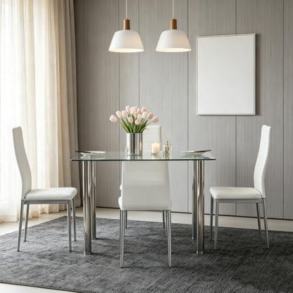 5-Piece Dining Table Set for 4, Table with 4 Chairs, White - color: White, size: Table & Chairs