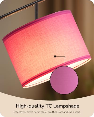 EDISHINE Pink Modern Floor Lamps for Living Room, 64.7" Arc Standing Lamp | 3CCT LED Bulb Included, Adjustable Linen Shade, Foot Switch, Tall Light for Office, Bedroom, Living Room - color: Pink Shade