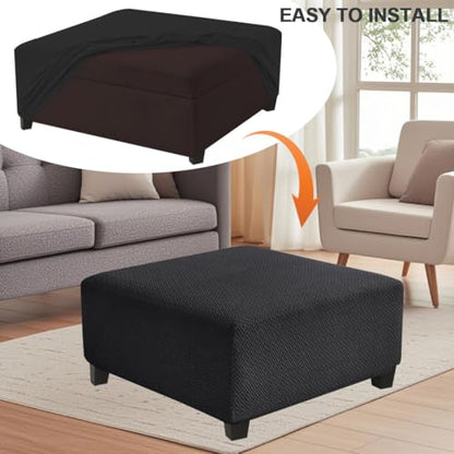 Levoberg Waterproof Square Ottoman Cover Large Square Folding Storage Ottoman Bench Slipcovers Footrest Stool Covers Oversized Ottoman Coffee Table Covers Cube with Elastic Bottom XL Black - color: Black, size: Square-XL