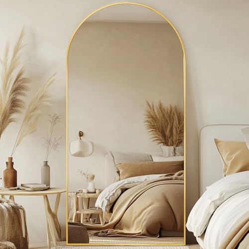 77"x38" Arched Full Length Mirror, Large Floor Mirror, Gold | Oversized Aluminum Full Body Mirror, HD Shatterproof Tempered Glass, Lean/Stand/Wall for Living Room,Bedroom, Dressing Room - color: Gold, size: 77"L x 38"W