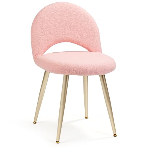 Vanity Chair with Back, Pink Vanity Stool Chair | Boucle Upholstery Armless Makeup Stool with Gold Metal Legs for Bedroom Living Room Kitchen Dinning Room (Gold and Pink) - color: Gold and Pink