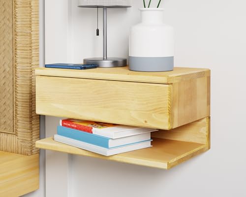 Floating Nightstand Side Accent or End Table with Storage Drawer, Wood Bedside Shelf, Handmade Floating Table (Madrid) - color: Madrid