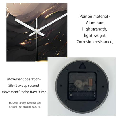 Large Glass Wall Clocks Battery Operated 16 Inch | Round Marble Wall Clock for Living Room Bedroom Office Kitchen Black and Glod Wall Clock Silent Non Ticking - color: Black3, size: 16 Inch