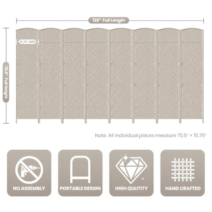 8 Panel Folding Room Divider,Woven Privacy Screen,Beige | Solid wood frame, handcrafted diamond pattern, 6FT tall, extends to 126 inches wide, no assembly required - color: Beige, size: 8-Panel