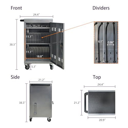 30-Device Mobile Charging Cart Station for Tablets & Laptops ,Secure Storage & Fast Charging,Heavy-Duty Steel Construction with Locking Wheels & Cable Management,Ideal for Schools & Offices，sliver - color: Silver