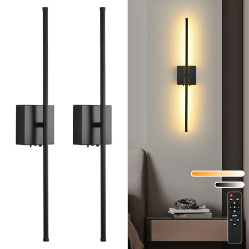 Battery Operated Wall Sconces with Remote Control, 11000mAh LED Wireless Rechargeable Black Wall Lights, 350°Rotate Dimmable Wall Lamp, 3 Color Temperatures, for Bedroom, Living Room, Hallway, 2 PCS - color: Black, size: 2 Pack