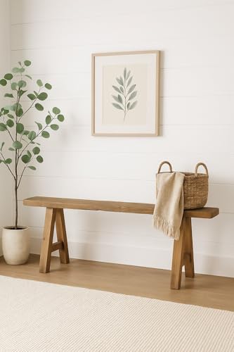 Artissance Rustic Natural Wood Noodle Bench, Long Wooden Entryway Bench, Weathered Farmhouse Indoor Outdoor Seating, End of Bed or Dining Room Bench Decor - size: 19H x 8W x 45L