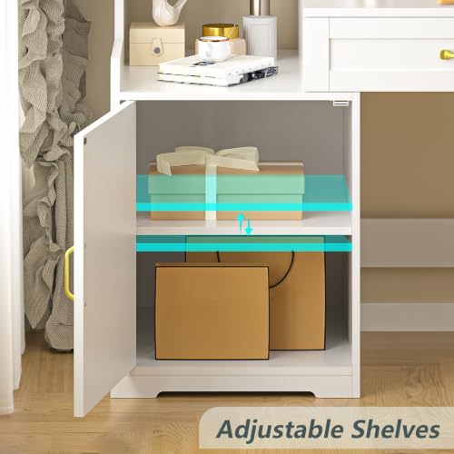 60" White Computer Desk with Drawers & Bookshelves for Bedroom, Home Office | Computer Desk with Bookcase & Drawers, Vanity Desk Writing Study Table with Storage for Bedroom, White - color: White