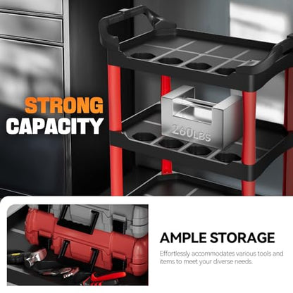 Auto Dynasty 3-Tier Rolling Cart with Cup Holders, 120kg Capacity, Black | 120 Kg/260 Lbs Capacity, 3-Tier Storage w/Cup Holders, Rolling Wheels for Easy Mobility, for Home/Garage/Warehouse/Workshop - style: with Cup Holders