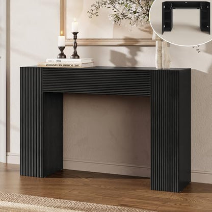 43" Fluted Modern Console Table with Storage, Narrow Entryway Table, Black | Skinny Console Tables for Entryway, Small Entryway Table, Farmhouse Sofa Table Behind Couch for Living Room,Hallway,Entrance - color: Black